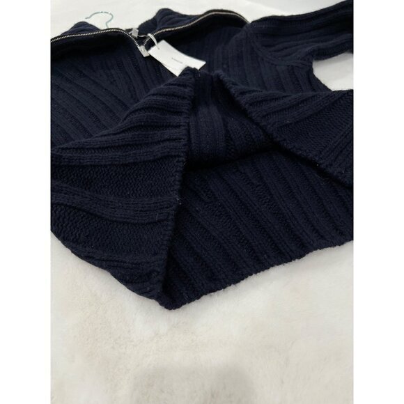 NWT Vince. Size XXS Rib Transfer Full Zip Wool/Cashmere Sweater Navy MSRP $475 - Picture 9 of 15